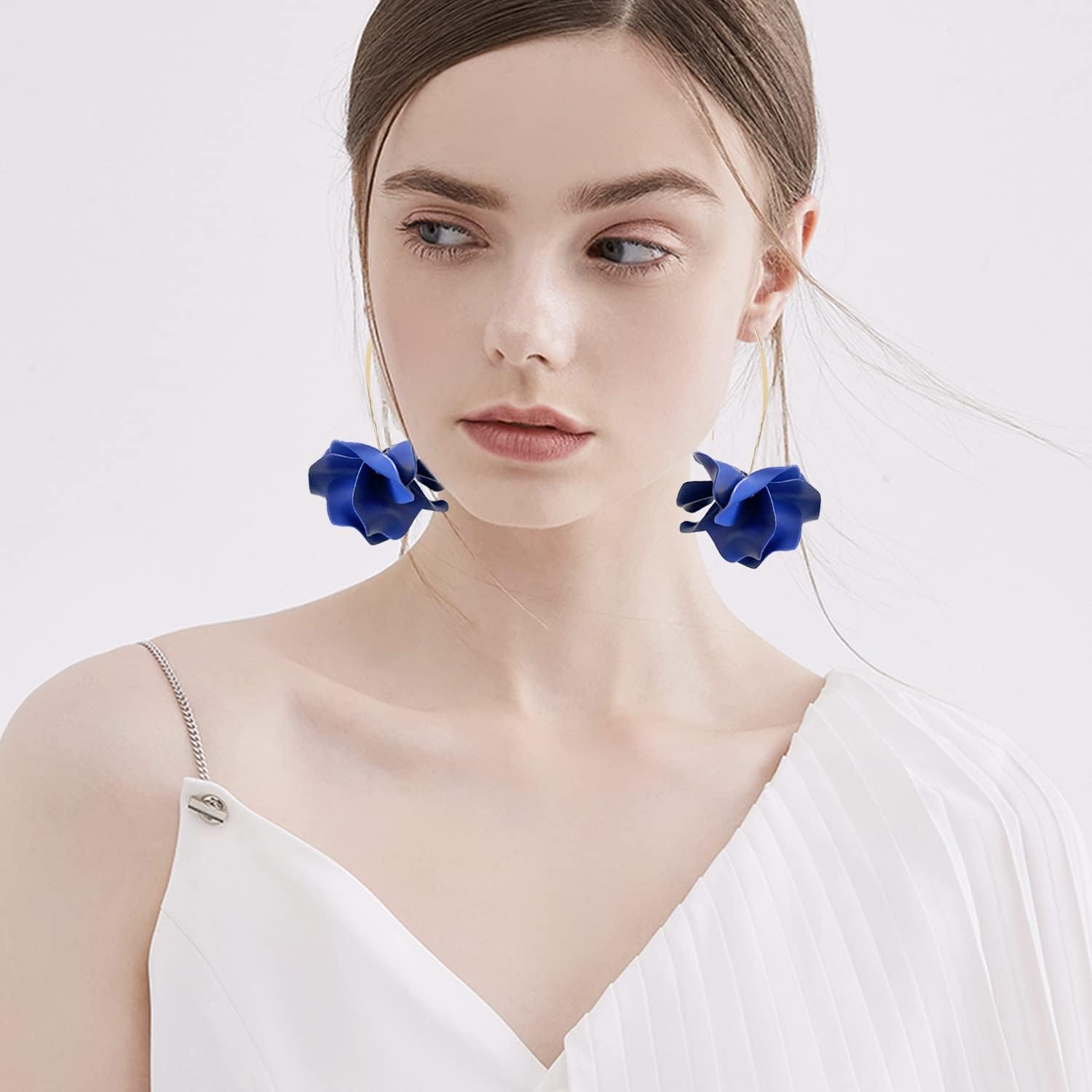 Handmade Bohemian Acrylic Large Flower Dangle Drop Earrings Unique Resin Tiered Petal Flower Line Earrings for Women - Image 4