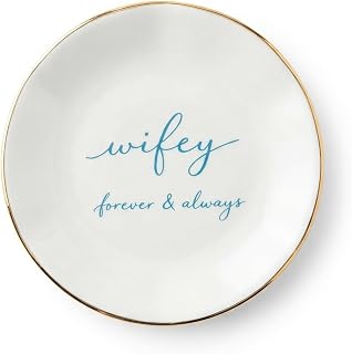 CHOIEO Mrs Ring Dish Jewelry Dish, Bride Mrs Est 2026 Wifey Engaged Trinket Tray, Ceramic Ring Holder Jewelry Tray with Blue Floral Design, Something Blue Bridal Shower Engagement (Wifey)