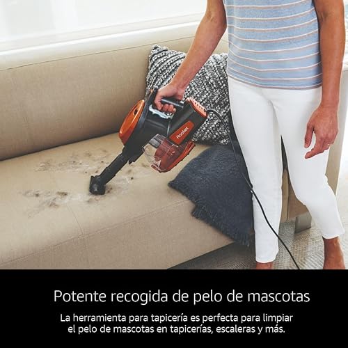 Miniatura 5 de Shark Rocket Aspiradora ultraligera sin bolsa con cable para limpieza de alfombras y suelos duros con dirección giratoria (HV301), gris/naranja