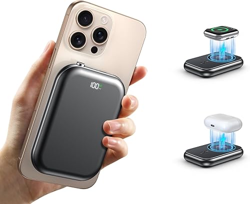 Banco de energía magnético de 10,000 mAh, cargador portátil inalámbrico con cable USB-C, batería de carga rápida USB C de entrada y salida,