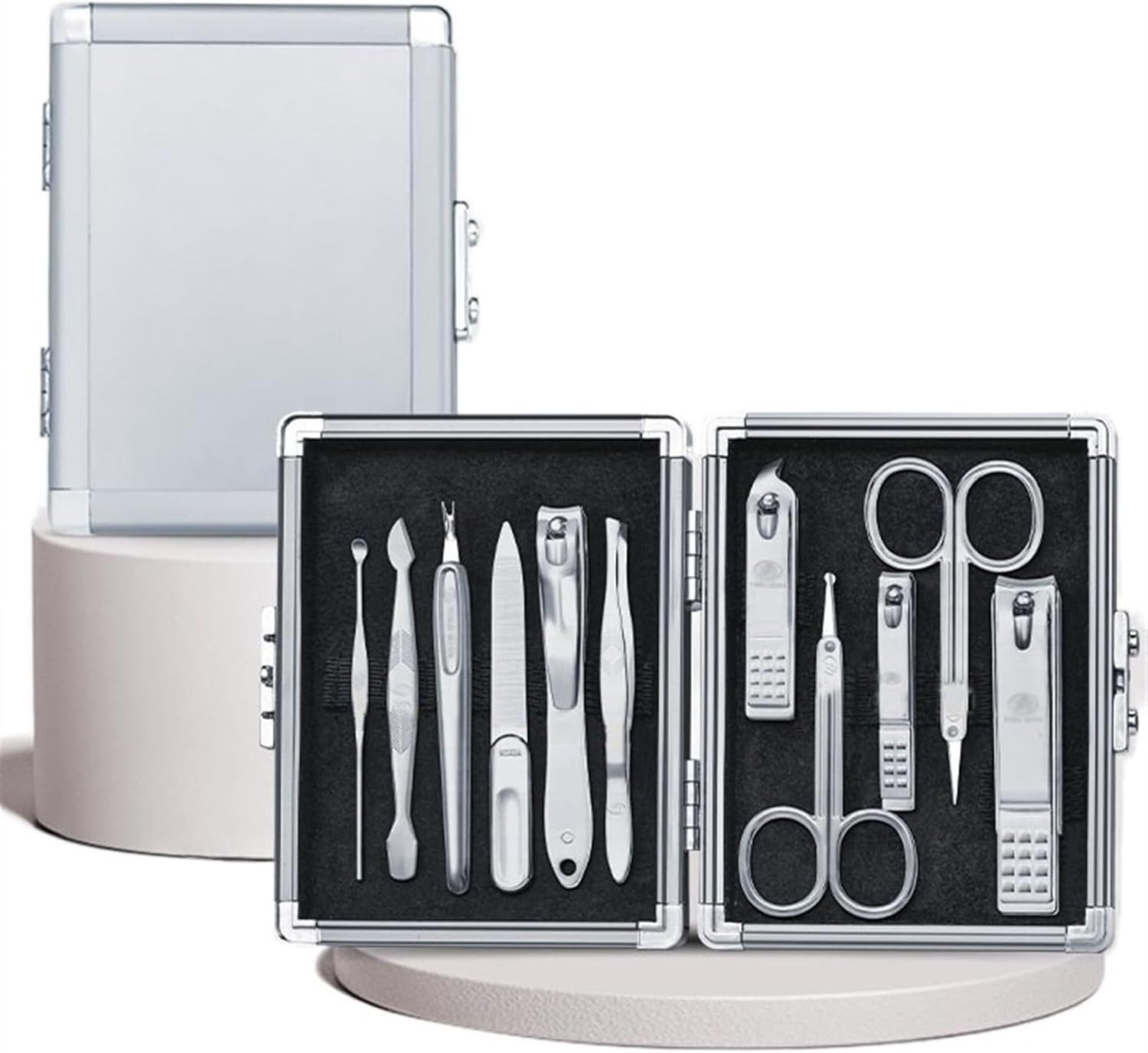 11-Piece Nail Clippers Set with Luxury Metal Box, Stainless Steel Manicure Pedicure Grooming Kit for Travel or Home Use, Professional Hand, Foot & Facial Care Tools, Silver(Silver)