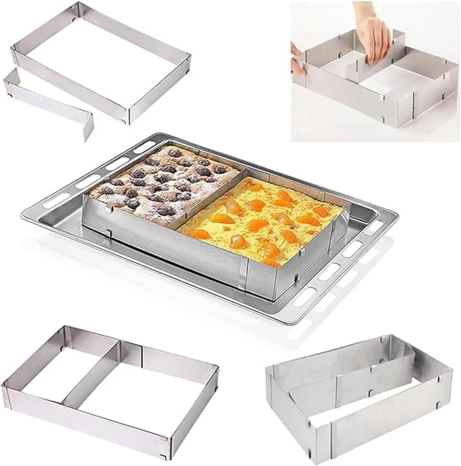 Rectangular Cake Mold Ring, Adjustable Stainless Steel Square Mousse Cake Cutter Baking Mold Pastry Baking Tool for Baking