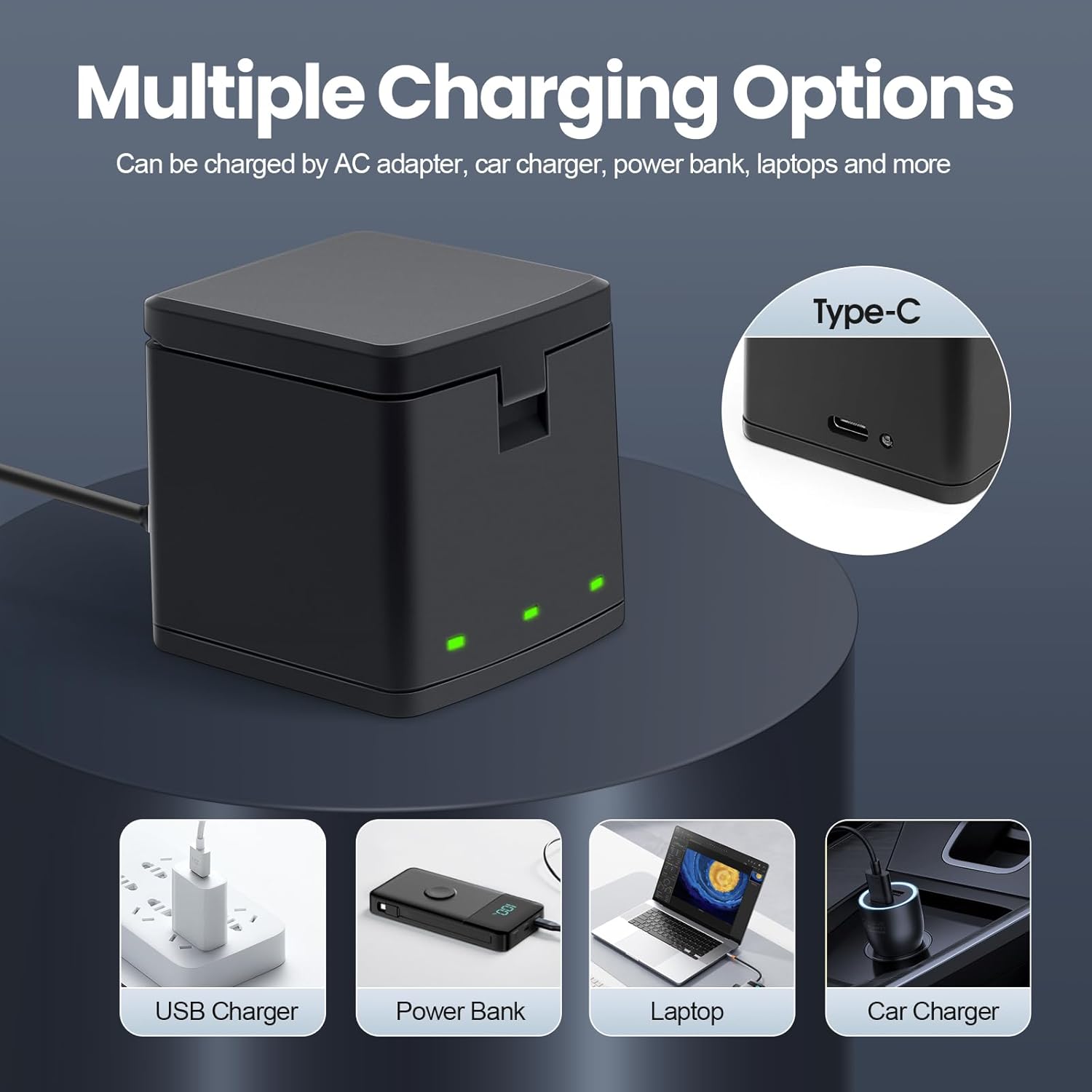 2 Packs 1500mAh Batteries for GoPro Hero 8 with 3 Channel Battery Charging case Compatible with GoPro Hero 8, 7, 6, 5 Black Camera