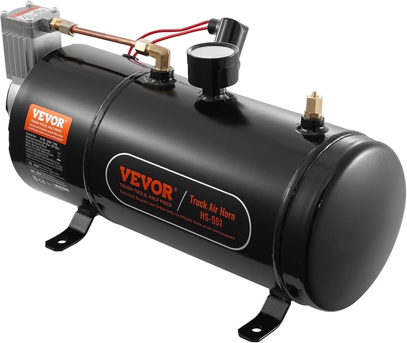 Compresor de aire VEVOR de 12 V con tanque de 0,8 galones/3 L, compresor de aire de bocina de tren, sistema de compresor de aire a bordo de presión de trabajo de 120 psi para bocinas de aire de tren, inflar neumáticos, colchones de aire