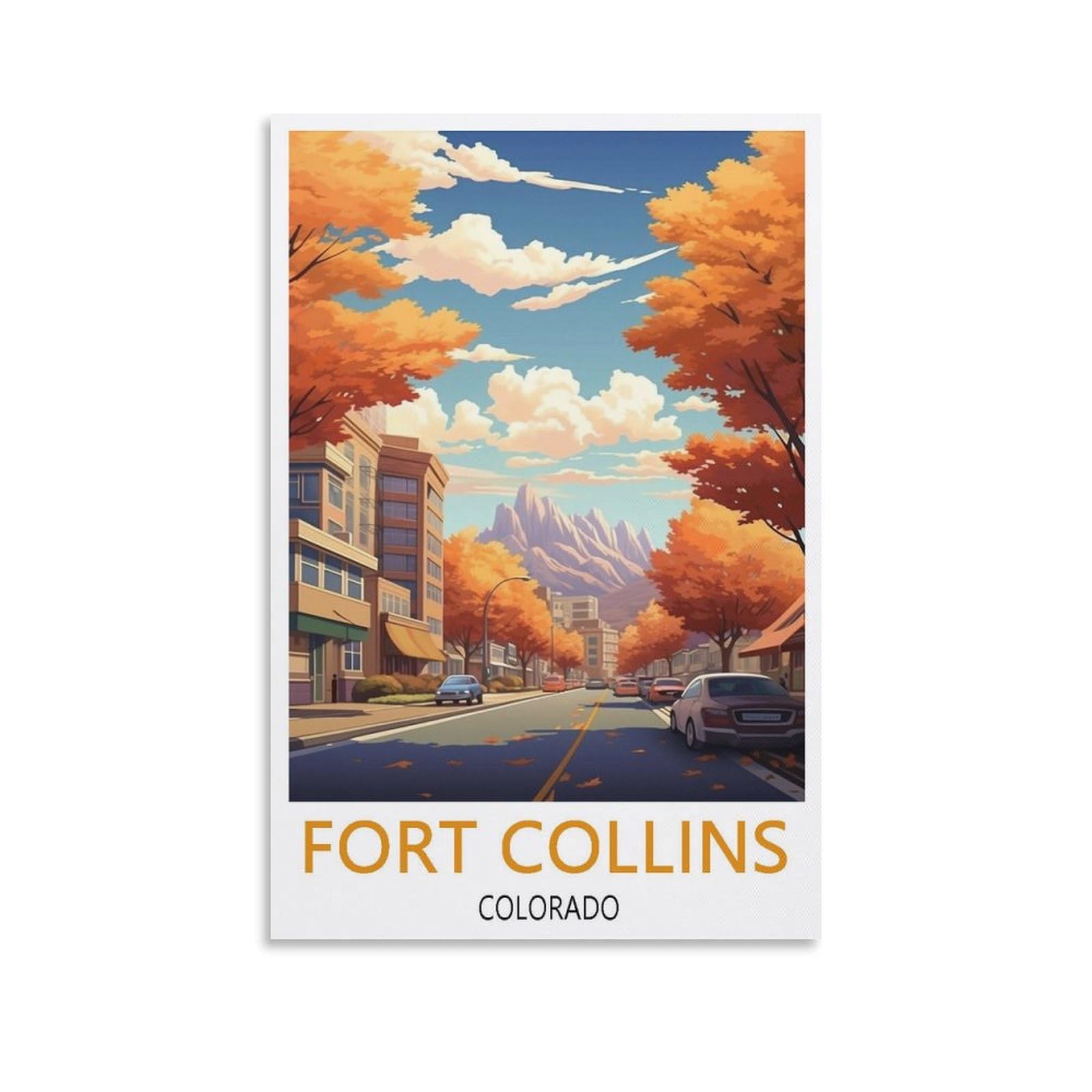 Fort Collins Colorado Vintage Travel Poster Poster Print Canvas Wall Art Retro Wall Decor for Living Room 12x18inch(30x45cm)