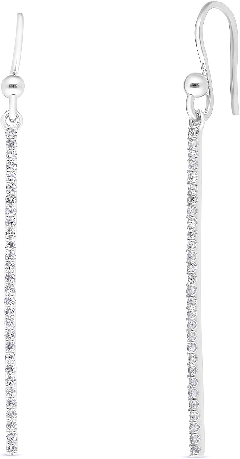 DISENO 10K White Gold Linear Drop Diamond Earrings – 0.33 Ct (F-G, SI1-SI2) – Elegant Fine Jewelry for Women – Perfect Gift for Birthdays, Weddings, Anniversary, Valentine's Day