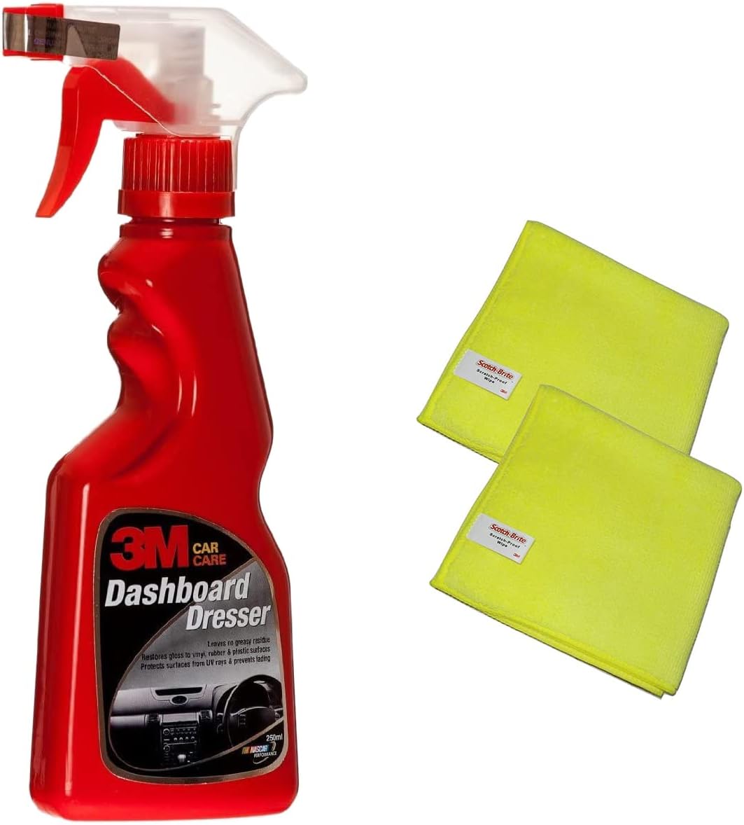 3M IA260166367 Auto Specialty Dashboard Dresser (500 ml) & 3M Microfiber Cloth (Pack of 2)
