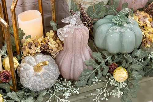 Miniatura 2 de Boston International Estante de mesa de calabaza de cristal, decoración de otoño y otoño, pequeño, salvia