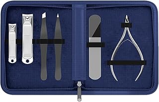 Manicure & Pedicure for Women and Men -Shear Guru: Complete Personal Care 6-Piece Grooming Kit including Premium Nail Clippers for Thick Nails + Nail Trimmer + Tweezers and Portable Luxury Travel Case