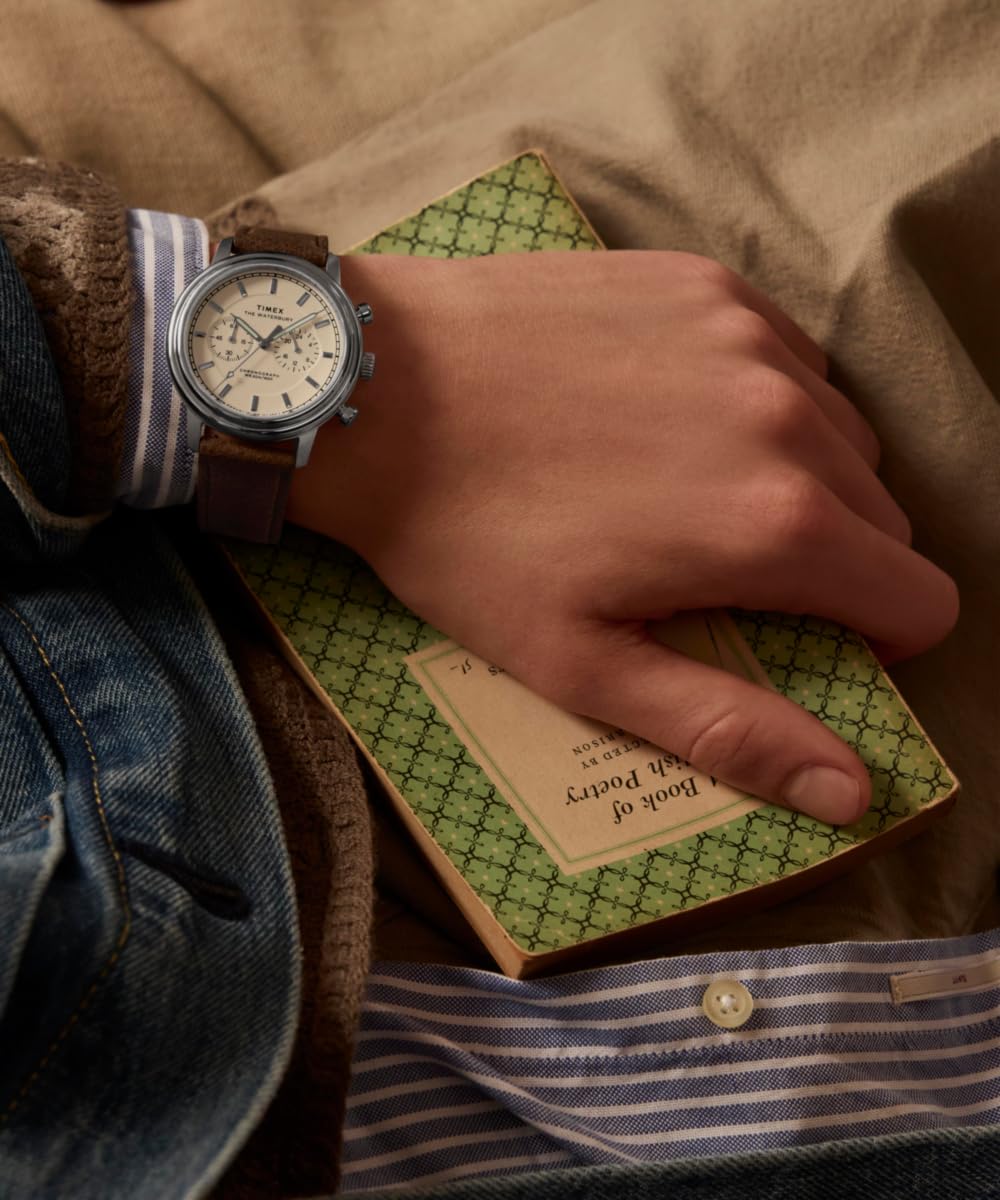 Timex Waterbury Metropolitan Chronograph Tw2Y23500 Zegarek Męski, 41 mm, Brązowy Skórzany Pasek, Kremowa Tarcza i Koperta ze Stali Nierdzewnej