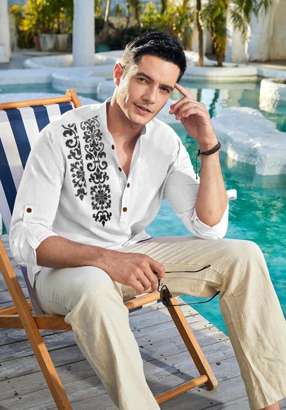 Image of Macsivo Cotton Blend Solid Casual Short Kurta for Men Long Sleeve Mandarin Collar Stylish Shirt Kurta for Men