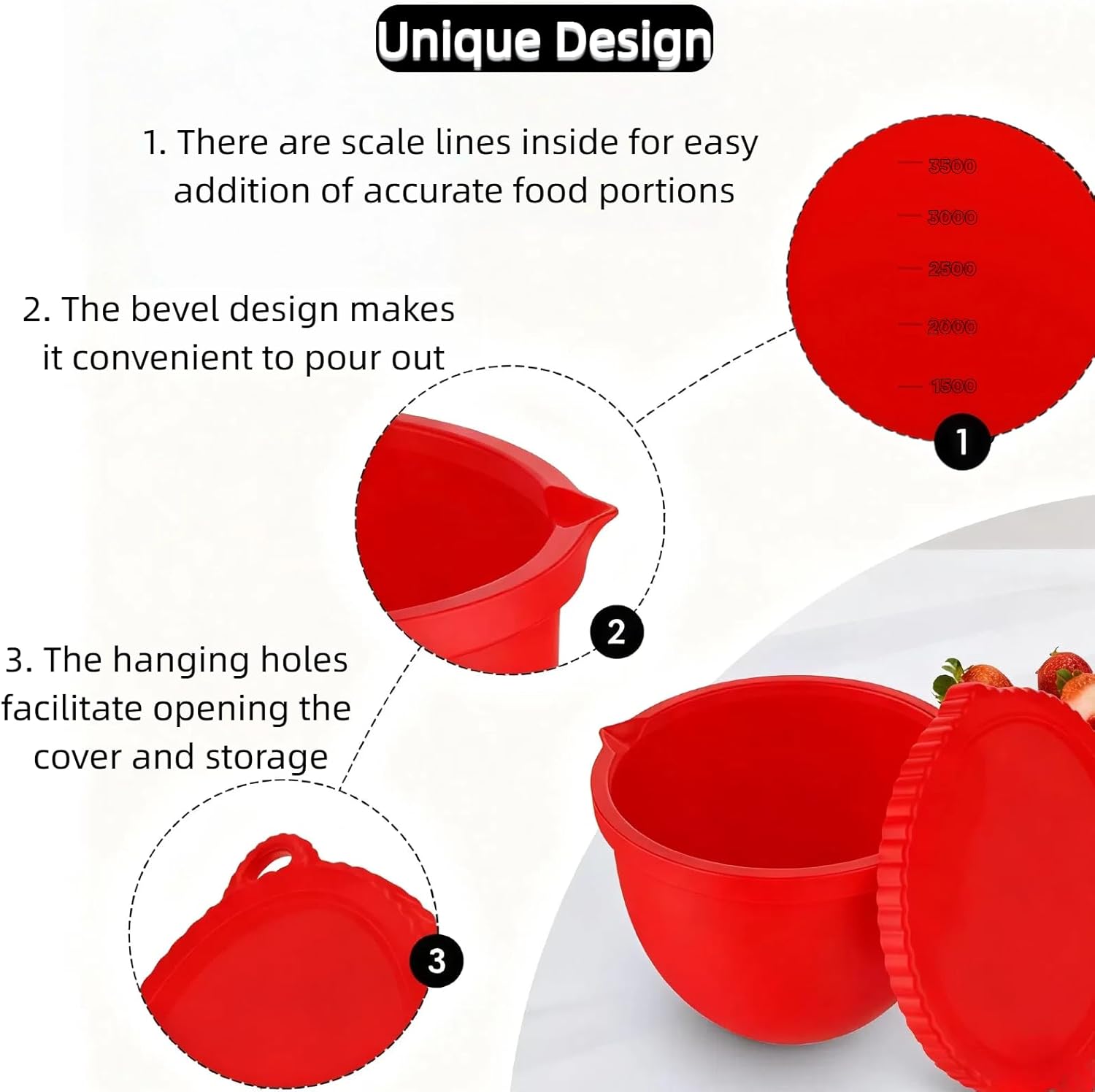 UCEDER Upgraded Silicone Bowl Liners for KitchenAid 5 Qt Mixers,Thickened Silicone Liners Fits Tilt-Head Stand Mixers,Dishwasher Safe,Replacement Bowl Accessories for Baking (Red & Black & White, 3)