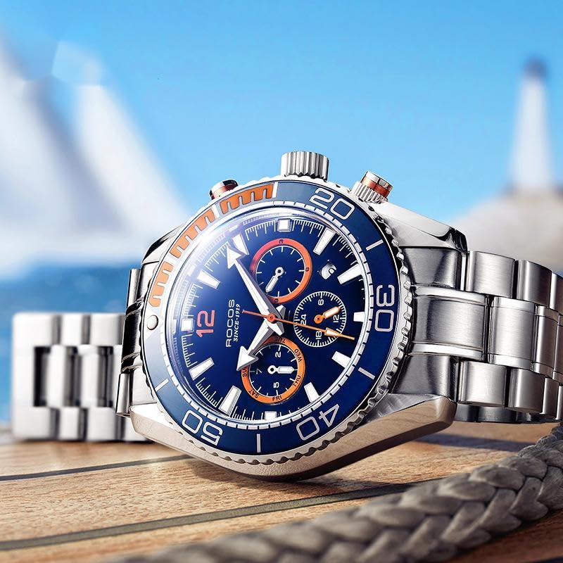 Image of ROCOSJEWE Automatic Watch for Men - Royal Mechanical Timepiece with Sapphire Crystal, Waterproof Chronograph, Business & Sports Style