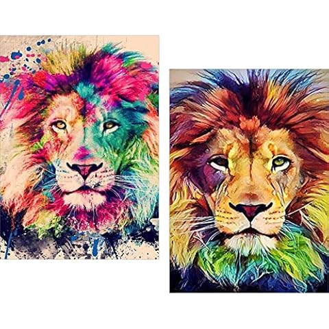 5D Lion Diamond Painting Kits, DIY Full Diamond Art Kits, Canvas Wall Art, Perfect Diamond Embroidery Paintings for Home Wall Decor, Halloween Decoration, Christmas Gift (12x16inch) Cover
