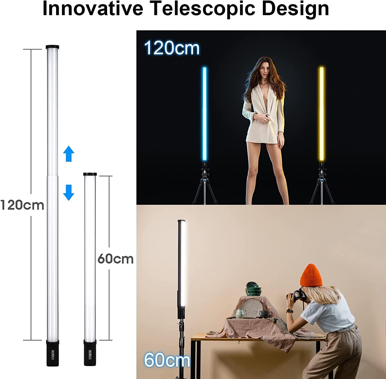 SIRUI T120 RGB LED Video Light Wand, Portable Handheld Studio Light Stick for Photography, 47.2" Tube Light with Rechargeable Battery, CRI 97, 360° Full Color 2500-8000K, Magnet Remote/APP Control