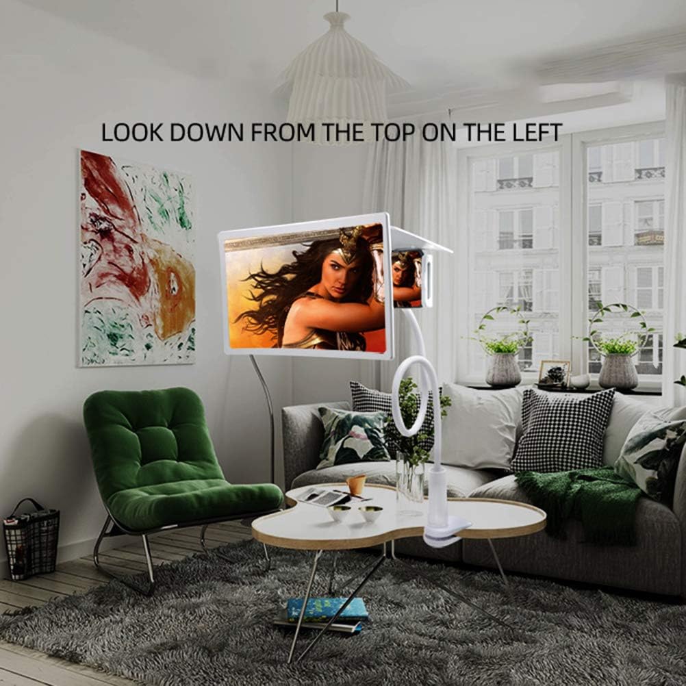 12" Phone Screen Magnifier with Gooseneck Stand 3D Phone Screen Enlarger Amplifier Projector Magnifying Screen Enlarger (White)