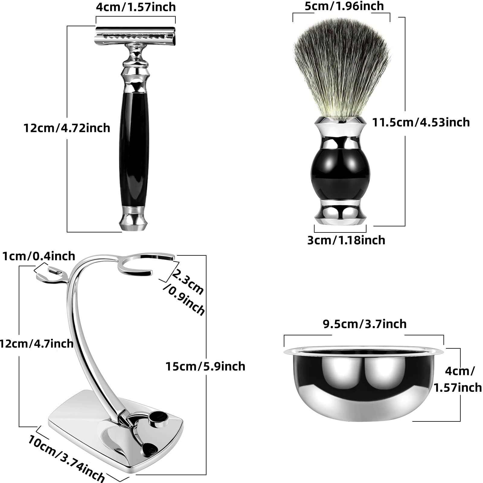 GRUTTI Set di pennelli da barba Premium con portaspazzole in tasso e portaspazzole per sapone e set da barba manuale per regalo da uomo