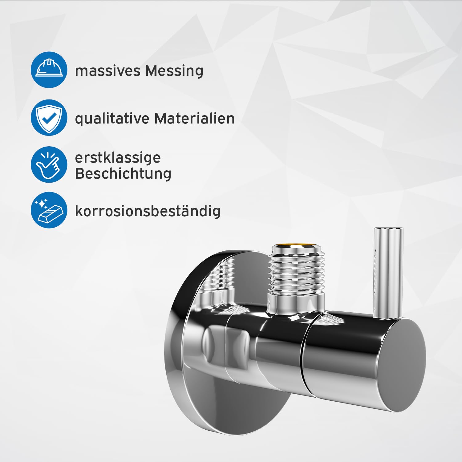 kör4u Zawór narożny o konstrukcji premium, 1/2 x 3/8 cala, zawór regulacji kątowej z funkcją szybkiego zamykania, nadaje się do łazienki i kuchni, łącznie z rozetą, chrom, okrągły