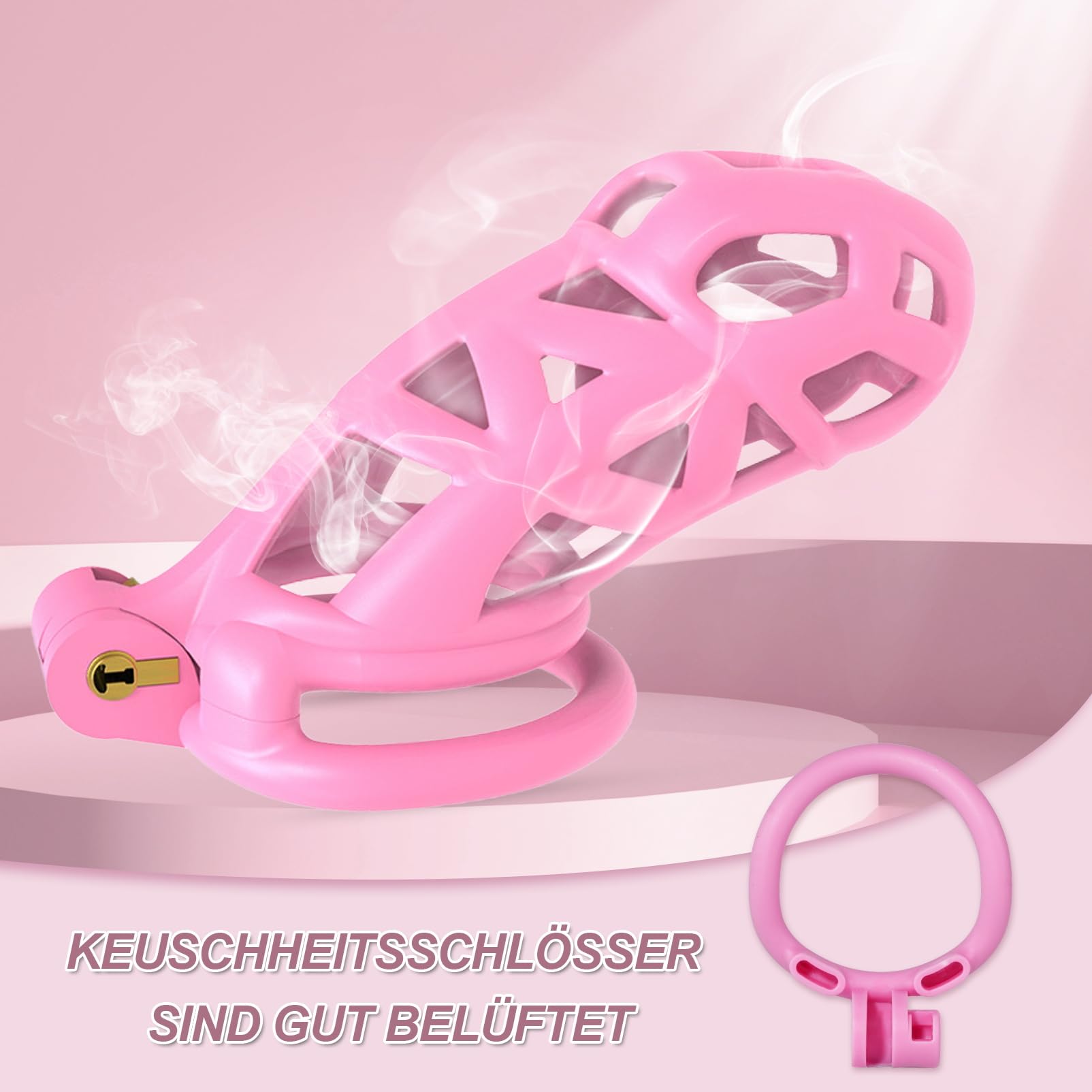 B2-Ceinture de chasteté Set de 4 cockrings Rose Sissy Sex Toy Cage de chasteté Cage de chasteté respirante avec Invisible Lock Design Homme Cock Bondage BDSM Sex toys en résine (small,Pink)