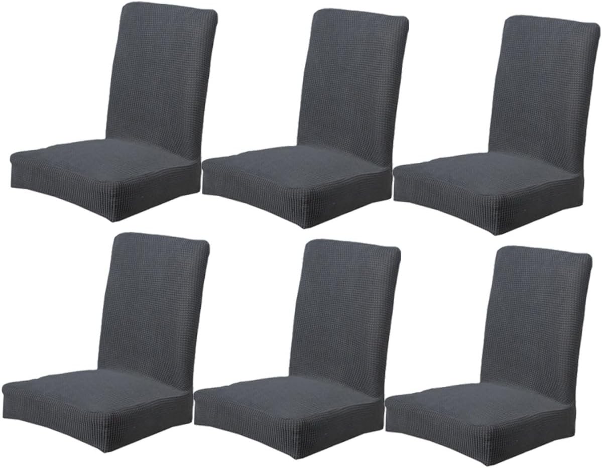 6pcs Elastic Polyester Dining Chair Covers, Stretchy Seat Protector Slipcovers for Kitchen and Office Chairs, Universal Fit, Removable and Washable, Modern Dark Grey Set