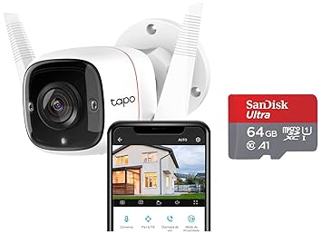TP-Link Tapo C310 3MP 1296p Ultra HD WiFi Smart Camera Outdoor Security CCTV + SanDisk Ultra microSDXC UHS-I Card, 64GB, 140MB/s R