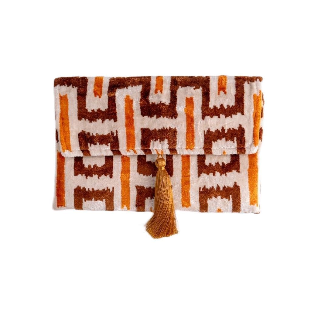 Bolso Ikat de terciopelo de seda hecho a mano, estilo sobre, diseño bohemio, patrón étnico, opción de correa de cadena, bolso de mano de fiesta de noche, bolso de mano de alta calidad, blanco