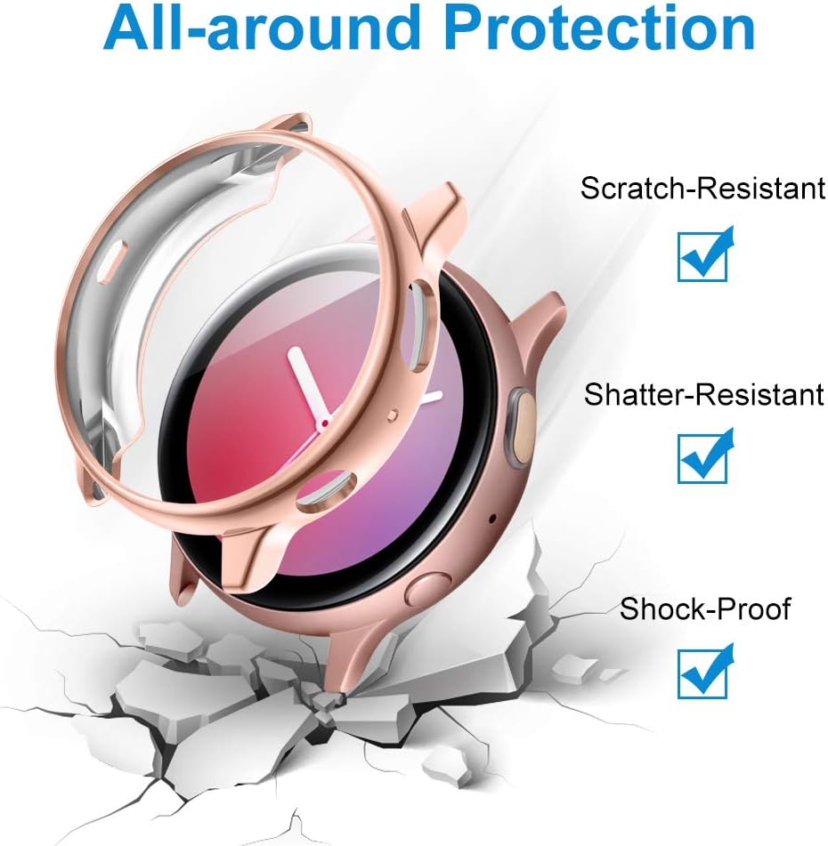 EZCO 2-Pack Screen Protector Case Compatible with Samsung Galaxy Watch Active 2 40mm / 44mm, Plated Soft Tup Case Full Coverage Screen Protective Cover Bumper Shell for Galaxy Active 2 Watch
