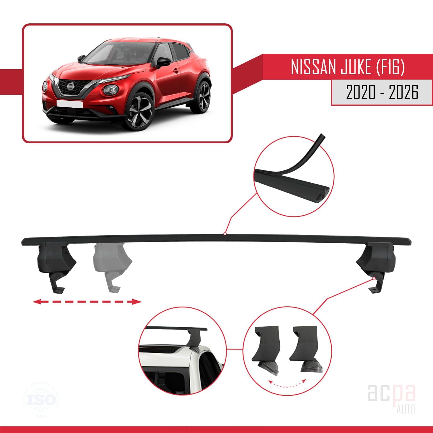 Compatible con Nissan Juke F16 2019-2023 Barras portaequipajes ACE-4, color negro