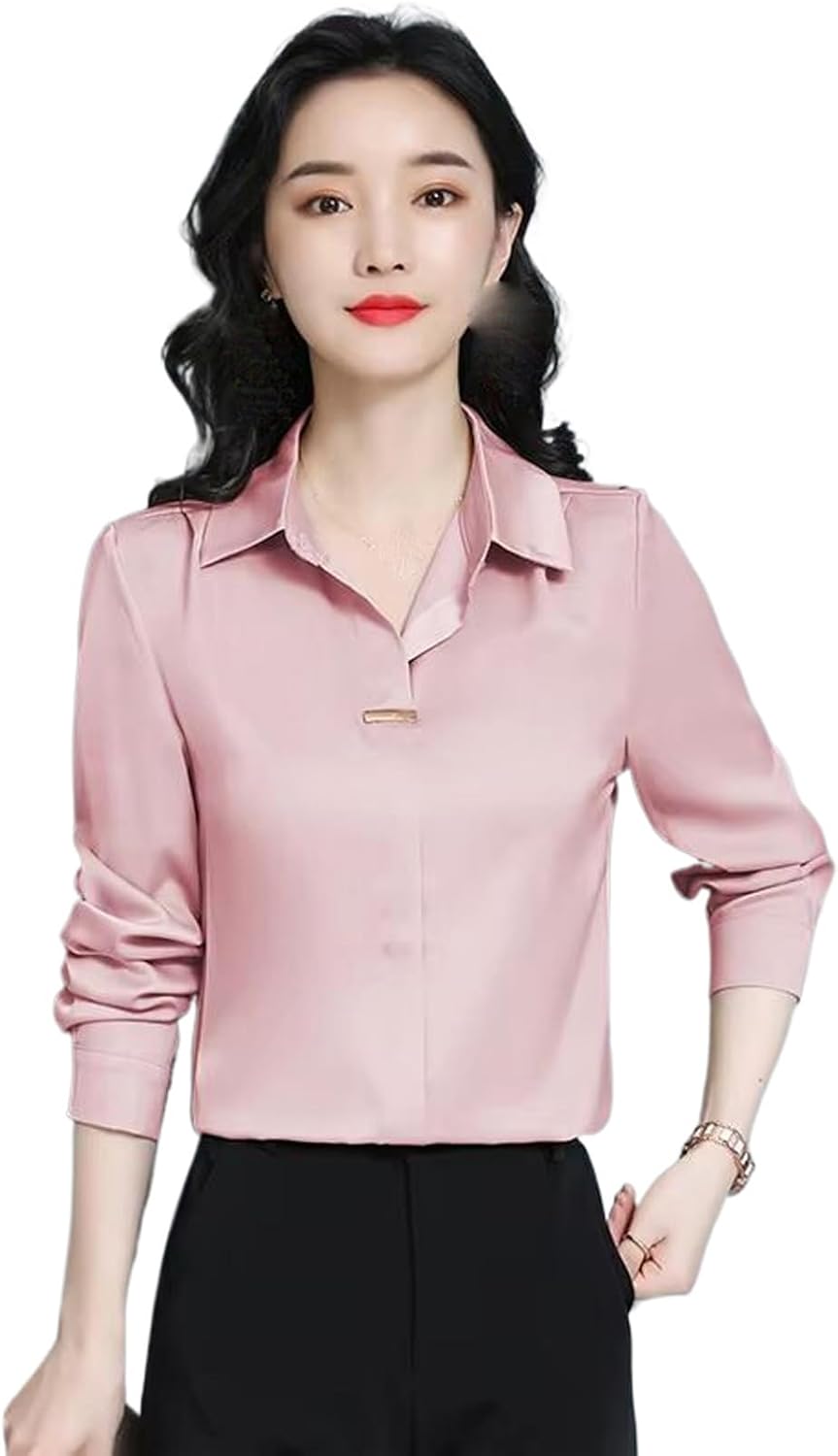 Women's Summer Autumn Top Office Lady Solid Satin Blouse Female Shirt Long Sleeve Casual Korean Clothing