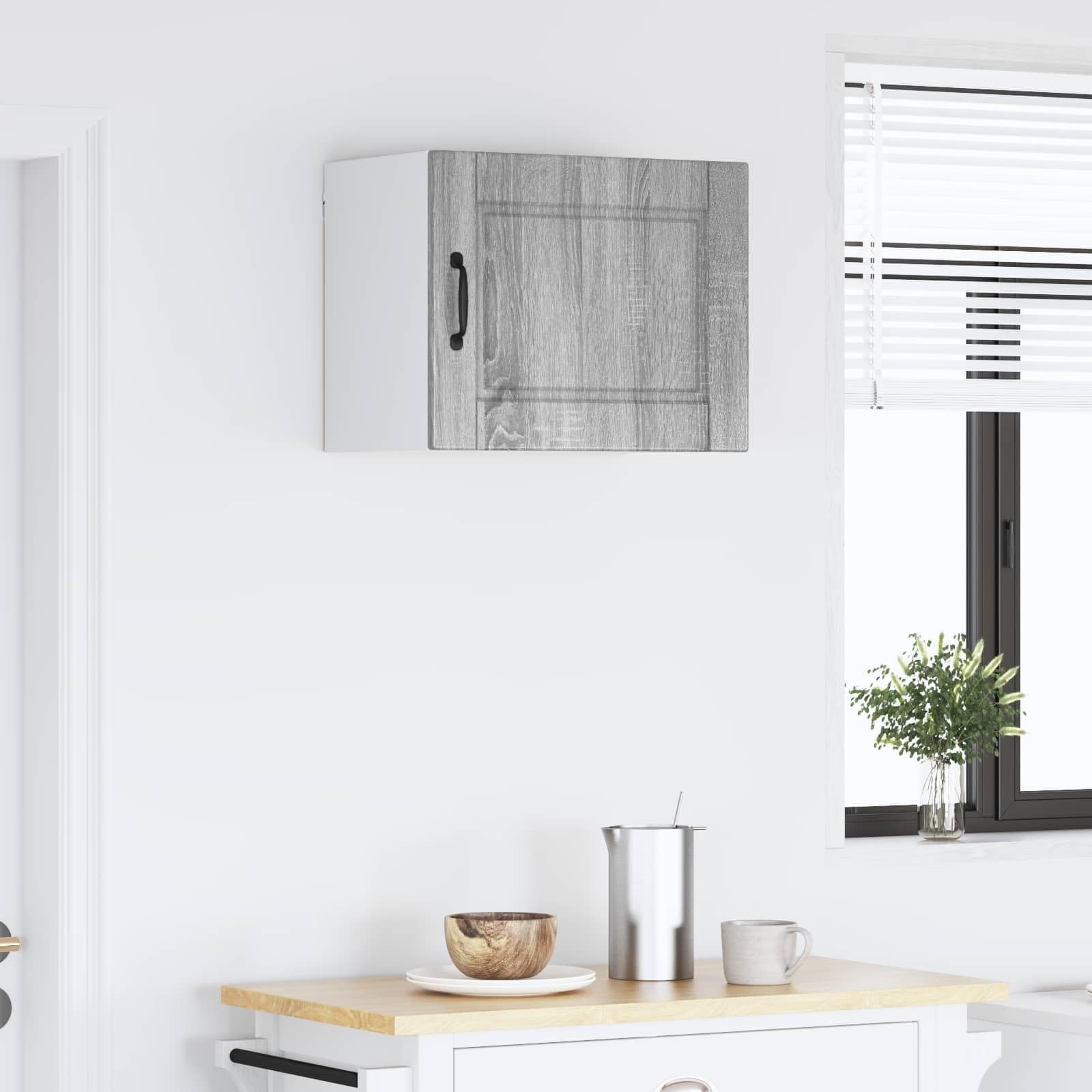 Wandschrank Porto Holzwerkstoff grau Sonoma 50 x 31 x 40 cm mit Tür 1 Regal wandmontiert für Vorrat und Küchenorganisation