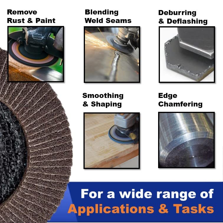 WA 50PACK - 4 1/2" x 7/8" Calcined Alumina High Density Industrial Grade Flap Disc Sanding Disc Grinding Wheel for Angle Grinder Metal/Stainless Steel/Wood T29, 4 1/2 Inch (Grit 40)