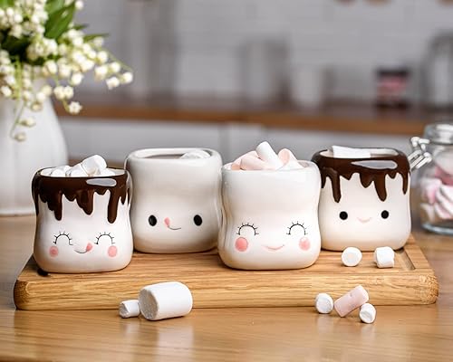 Miniatura 4 de Lindas tazas con forma de malvavisco de cerámica, tazas de chocolate caliente, tazas de chocolate caliente, leche y cacao, taza de café divertida de
