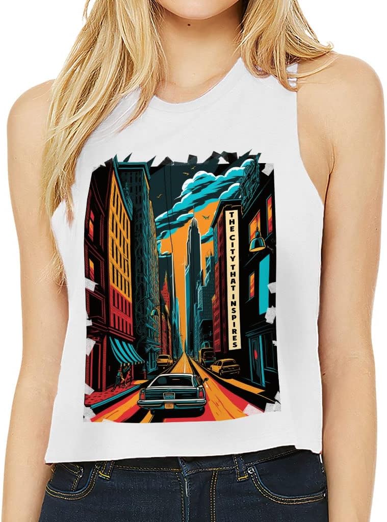 The City That Inspires Racerback Cropped Tank - Vintage Women's Tank - Art Tank Top