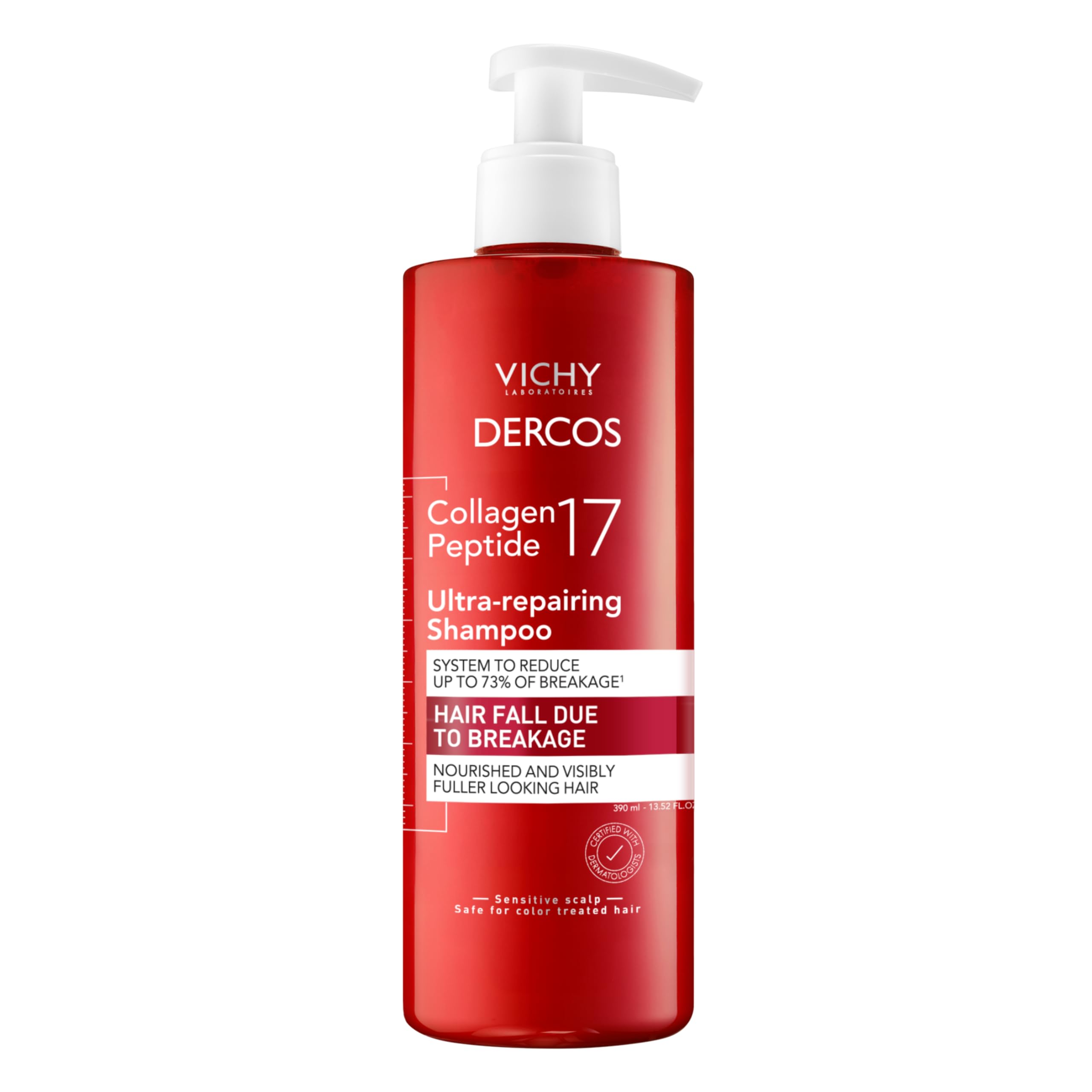 Vichy Dercos, Collagen 17 Shampoo Riparatore, Per Capelli Deboli, Azione Anti-Rottura e Riparazione Totale, Fibra Rinforzata, Capelli Morbidi e Voluminosi, 400 ml
