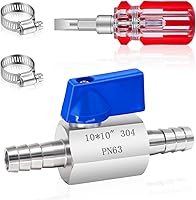 Boltigen 3/8" 304 Stainless Steel Hose Barb Ball Valve with Clamps - Heavy Duty Fuel Shut-Off for Heaters, Water, Irrigation