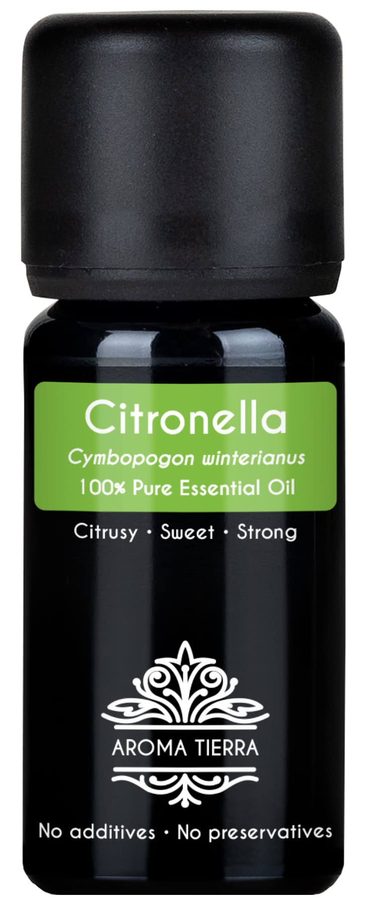 Aroma Tierra Citronella Essential Oil - 100% Pure & Natural - For Skin, Hair, Diffuser, Aromatherapy, Mosquito - 10ml