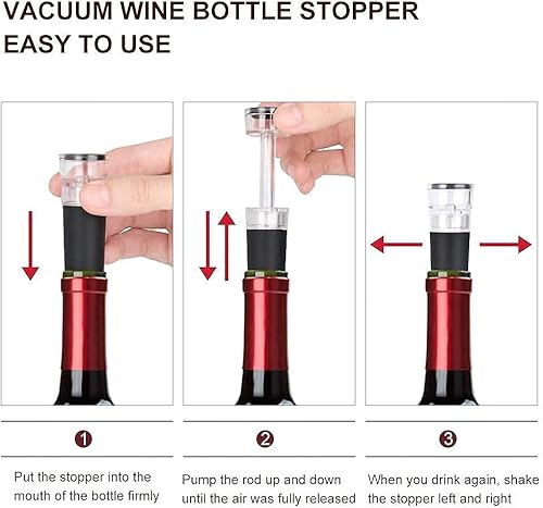 Miniatura 7 de Tapones de vino, 6 unidades de tapón de vino al vacío, tapones reutilizables para botella de vino con bomba de vacío incorporada, sellador de