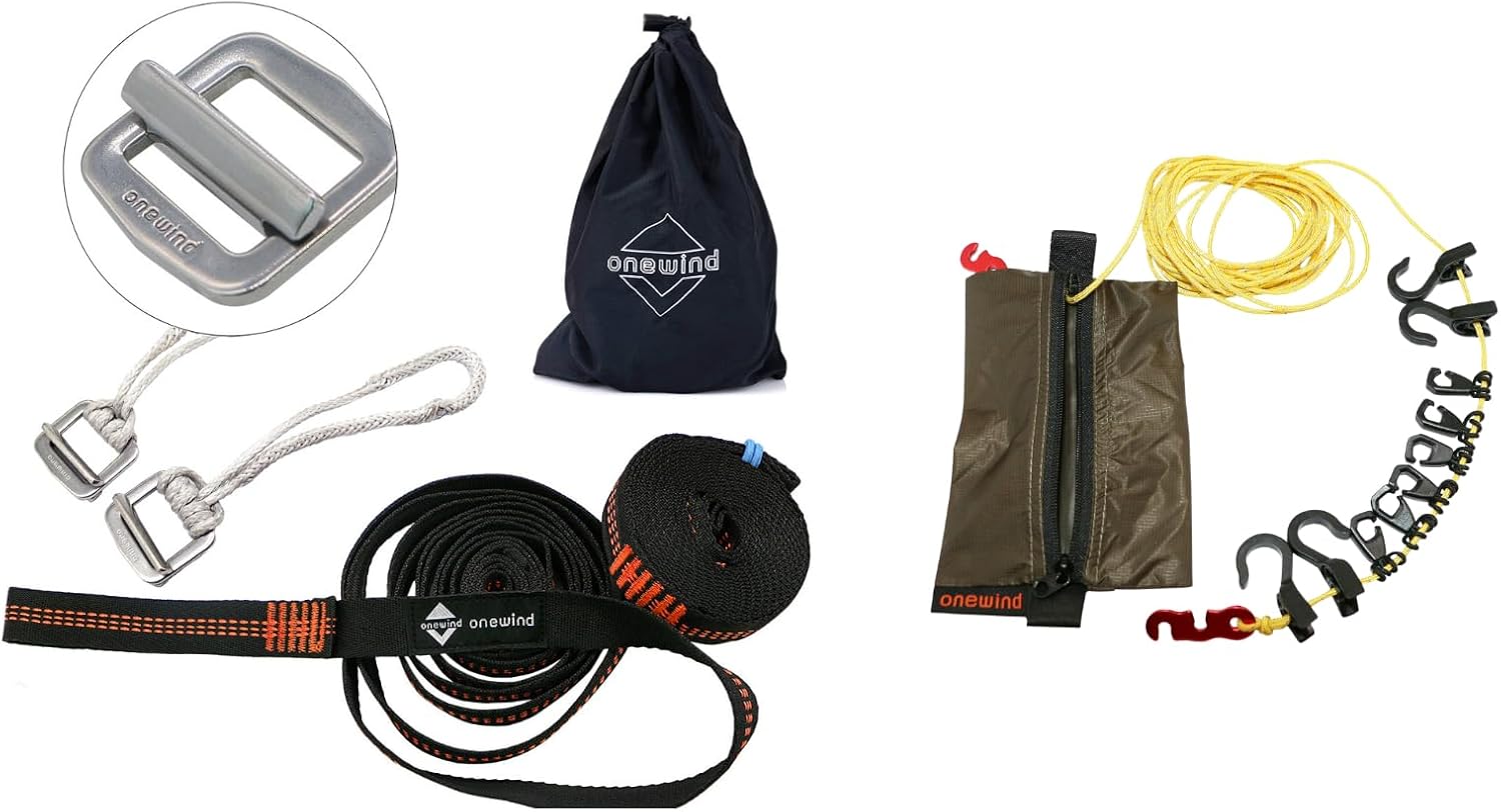 onewind 12Ft Hammock Straps and 19ft Campsite Storage Line, Camping Accessories Easy Setup
