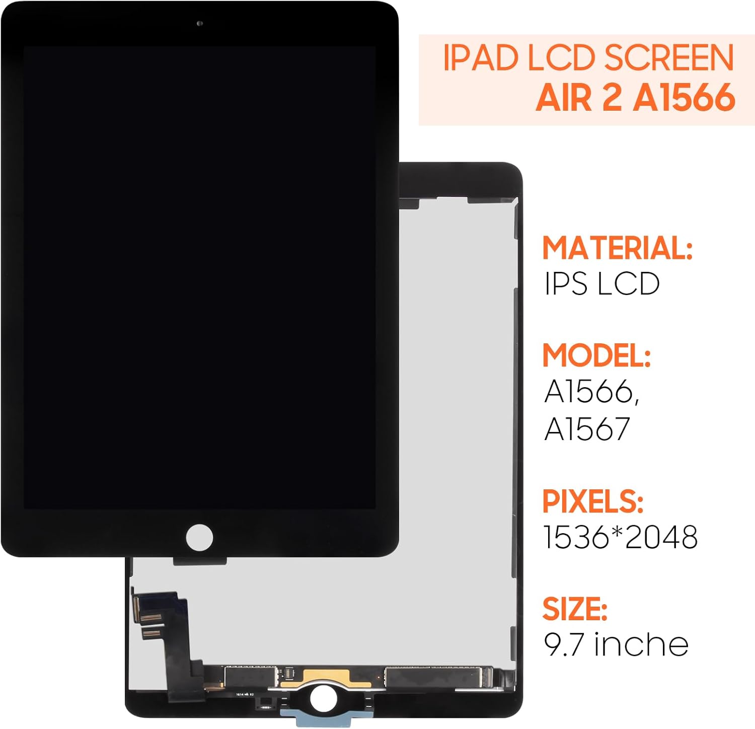 Screen Replacement for iPad Air 2 A1566 A1567 LCD Display 9.7 inches Touch Screen Digitizer Full Assembly,with Tools(Black)