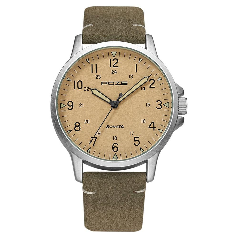 Sonata Poze Quartz Analog Beige Dial PU Leather Strap Watch for Men-SP70011SL04W (B0CW9V8V7P) Amazon Price History, Amazon Price Tracker