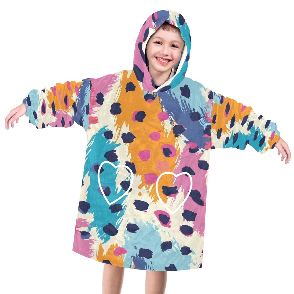 Pardick Wearable Blanket Hoodie for Kids, Wild Leopard Print Fleece Sweatshirt Blanket Oversized Blanket Sweatshirt with Pocket Flannel Warm Hooded Blanket 6-10 Year Old Girl Boy Gift, One Size