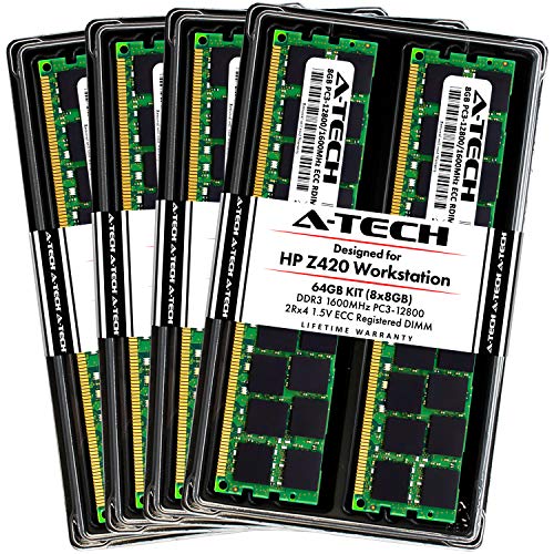 A-Tech 64GB ECC Registered Memory Kit for HP Z420 Workstation (8 x 8GB) ECC-RDIMMDDR3 PC3-12800 1600MHz 240-Pin DIMM 2Rx4 1.5V Dual Rank RAM Upgrade
