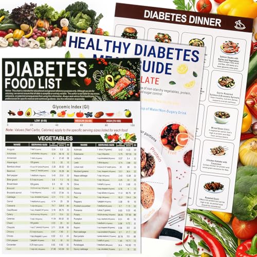 WENXINWIN 3 Pcs Diabetic Food Chart Set - Low Carb Glycemic Index Wall Charts Laminated Diabetes Food List & Meal Planner Book | Comprehensive Diet Guide for Diabetics (2026 Edition)