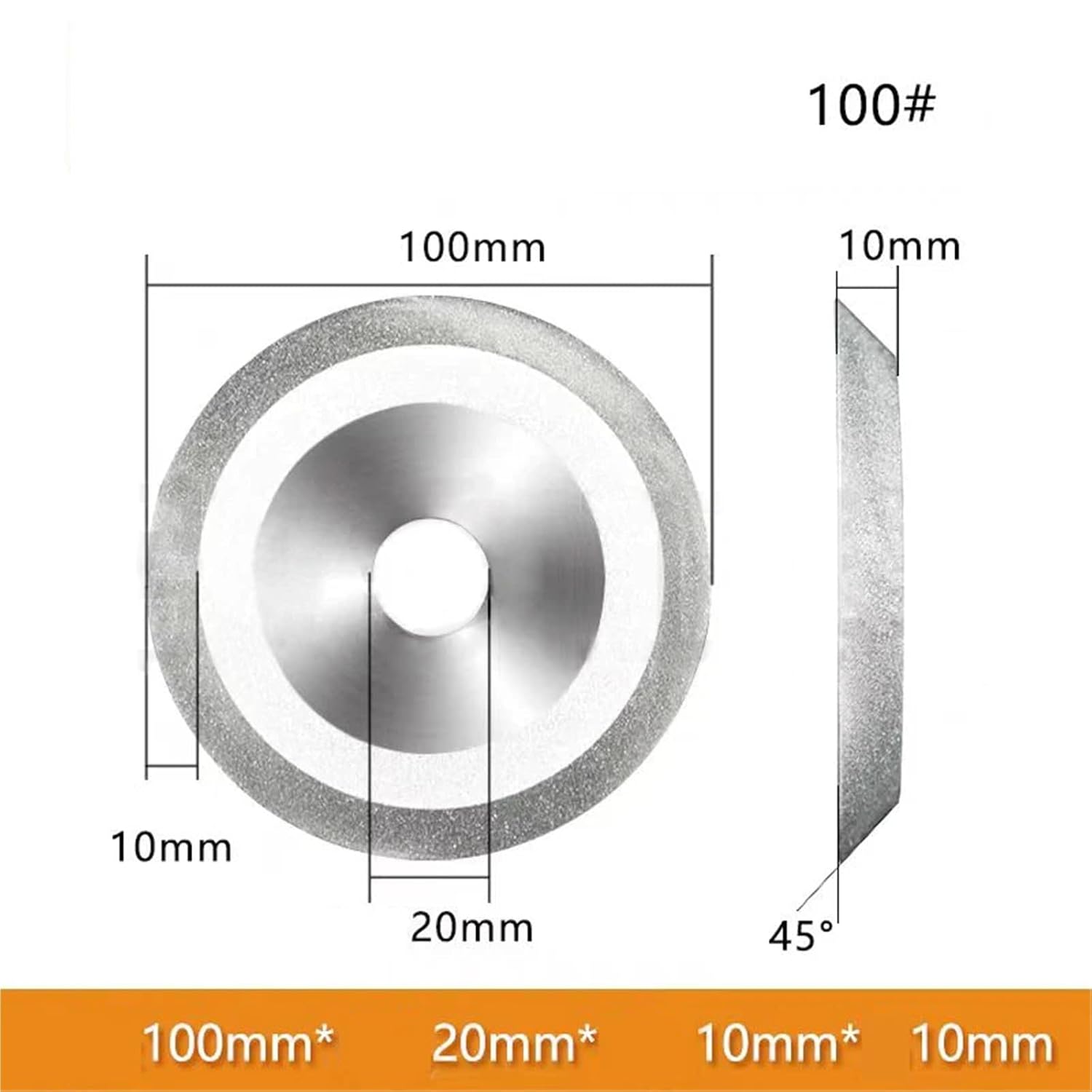 CBN Diamond Grinding Wheel for High-Speed Steel Drill Bits - 100mm Diameter, 20mm Hole, Precision Grinding Disc, Grit 100#(100 100Dx20H V45)