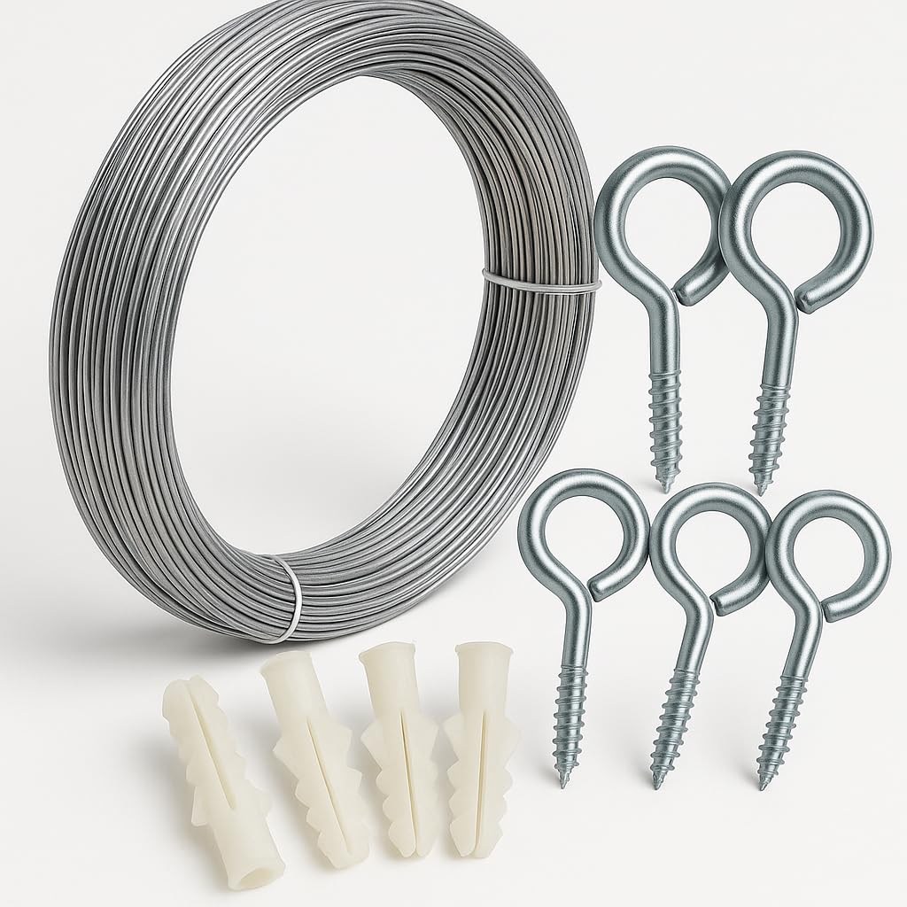 Stainless Steel Wire for Clothes Drying (Rust Proof, Non-corrosive) and Multipurpose Use, 50m Length, 2.0mm Thickness (FREE 4 Hooks and 4 Plastic Sleeves)-image-37