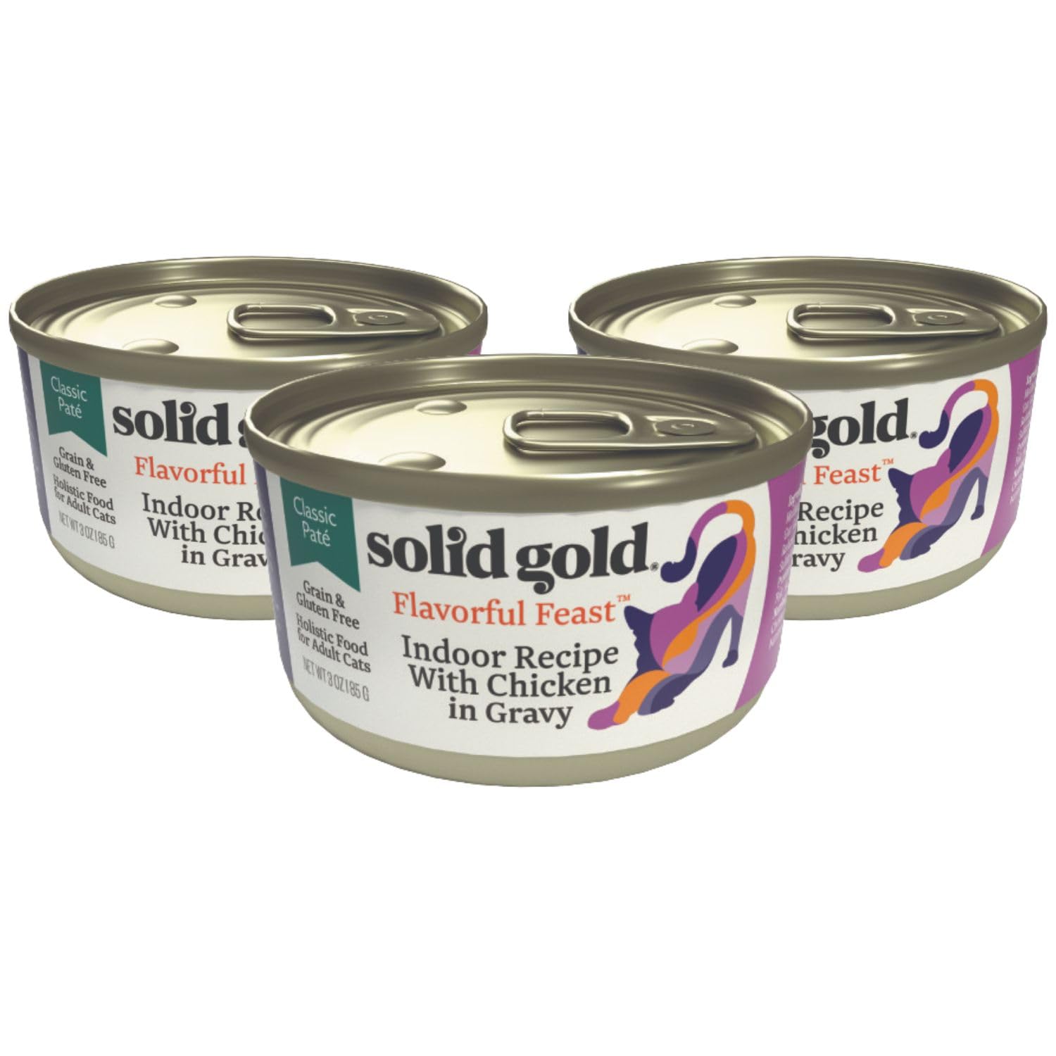 Solid Gold Wet Food Pate Flavorful Feast - 3 Count Sample Pack - Canned Cat Food Made with Real Chicken - Grain Free for Sensitive Stomach & Healthy Living