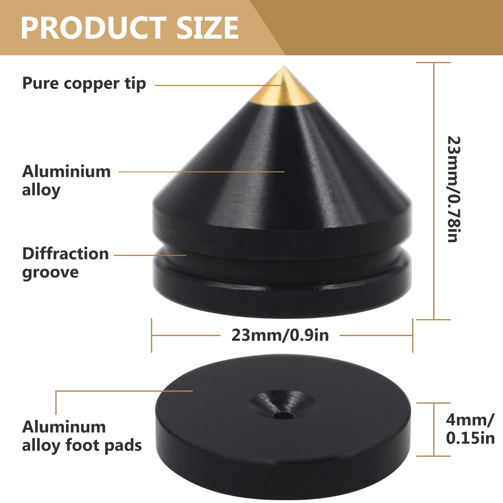 Punte per subwoofer in lega di rame 8 pezzi con 16 tappetini antiscivolo per altoparlanti HiFi
