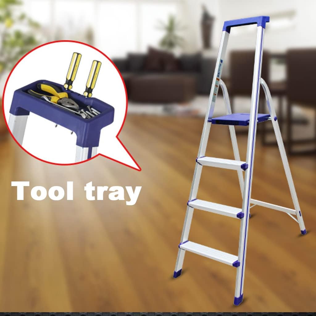 3-Step Folding Step Ladder Tool Tray with Tools Triangular Diagonal Brace Concave Convex Texture Anti-Skid Foot Cover Step Stool Climbing Ladder Widened Top Pedal Portable