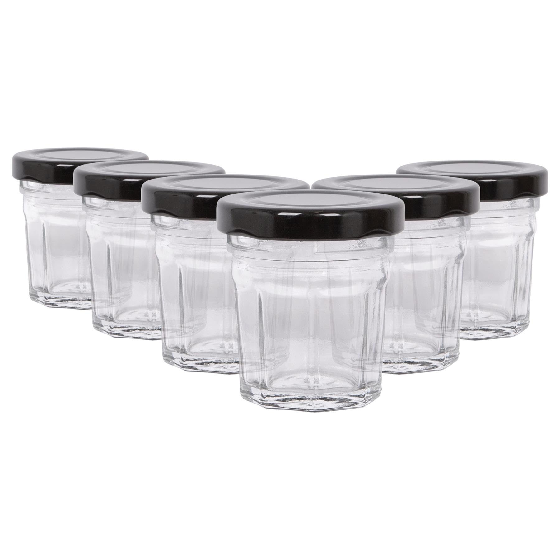 Argon Tableware 30Ml Glass Jam Jars With Airtight Black LidsSet Of 6 Empty Screw Top Kitchen Storage Preserving Jar from B&Q
