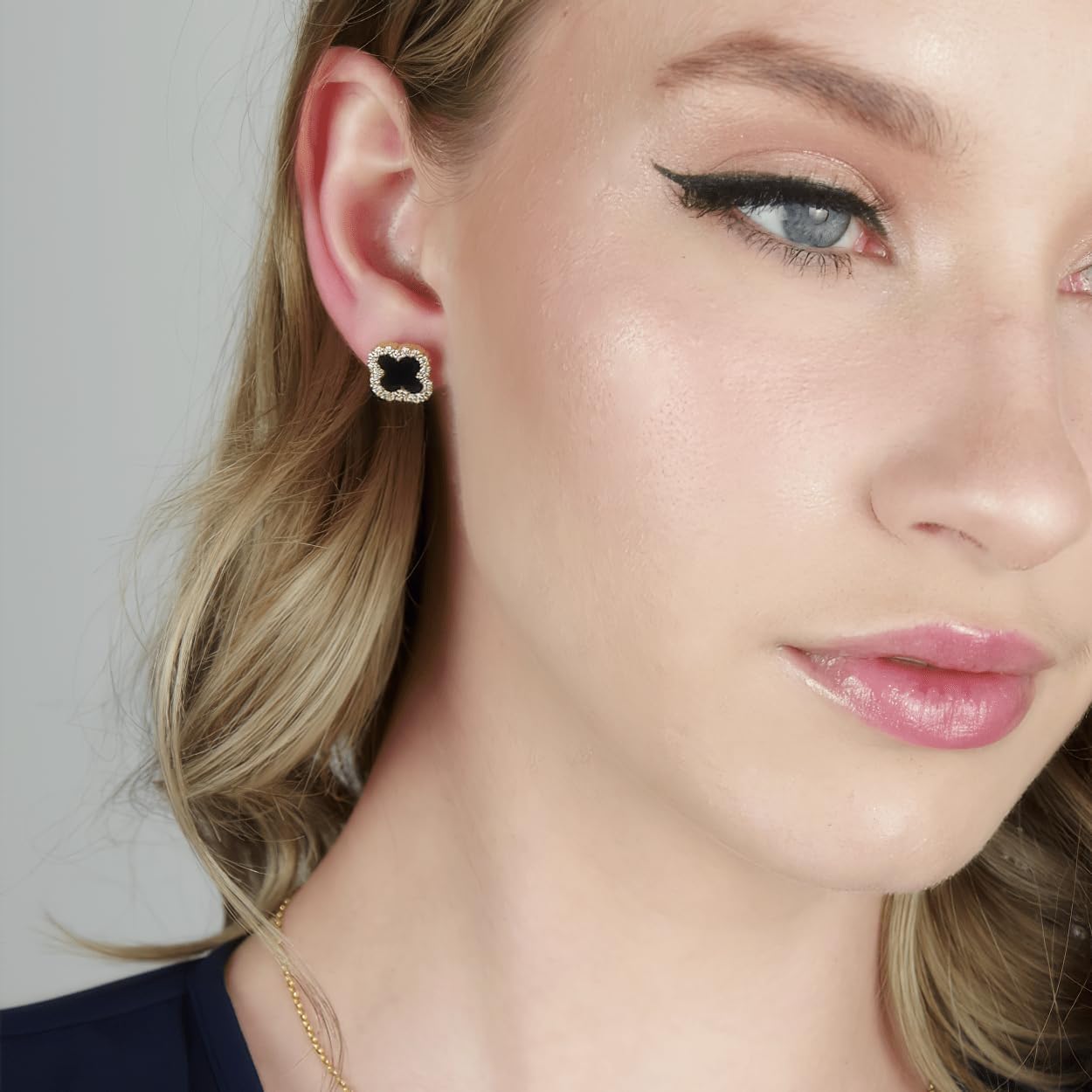 Clover Crystal Earrings for Women | 18K Gold Plated Lucky 4 Leaf Ear Studs | Four Leaf Cubic Zirconia Jewelry for Her - Image 2